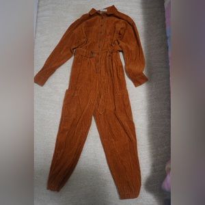 Orange Corduroy Belted Jumpsuit